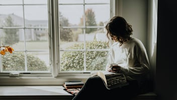 Quiet moment of focus in a cozy nook