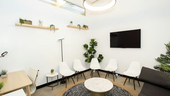 Bright, calm waiting room with plants