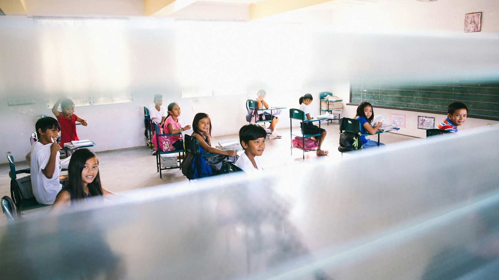 Young students in a bright classroom