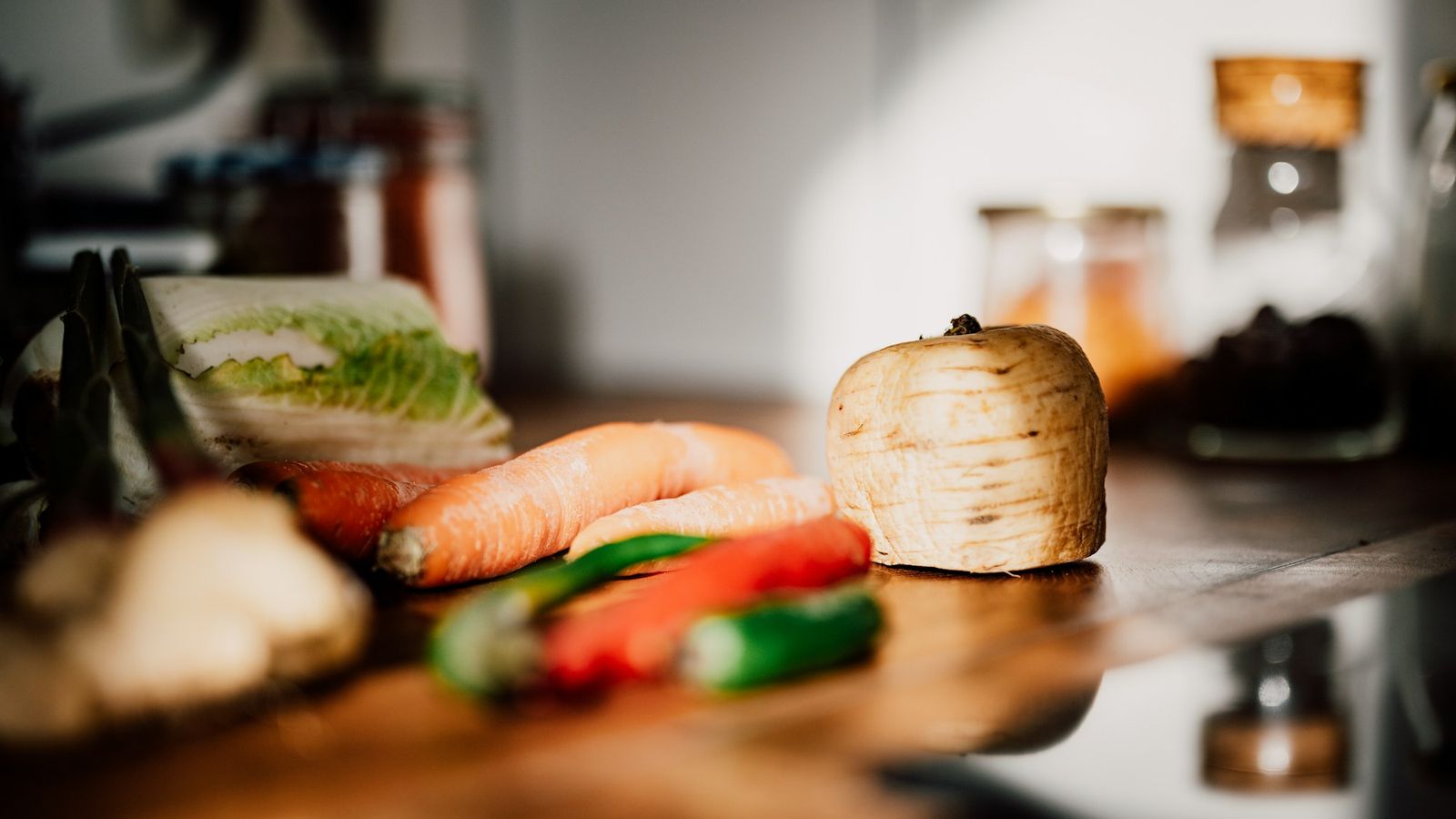 Fresh vegetables prepped on a chopping board