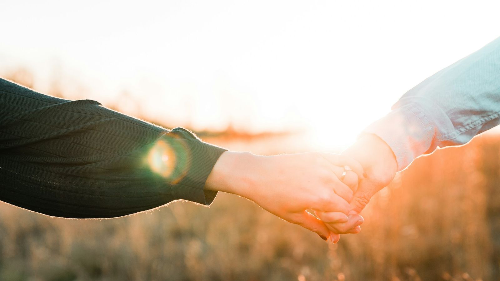 Two people holding hands in warm evening light