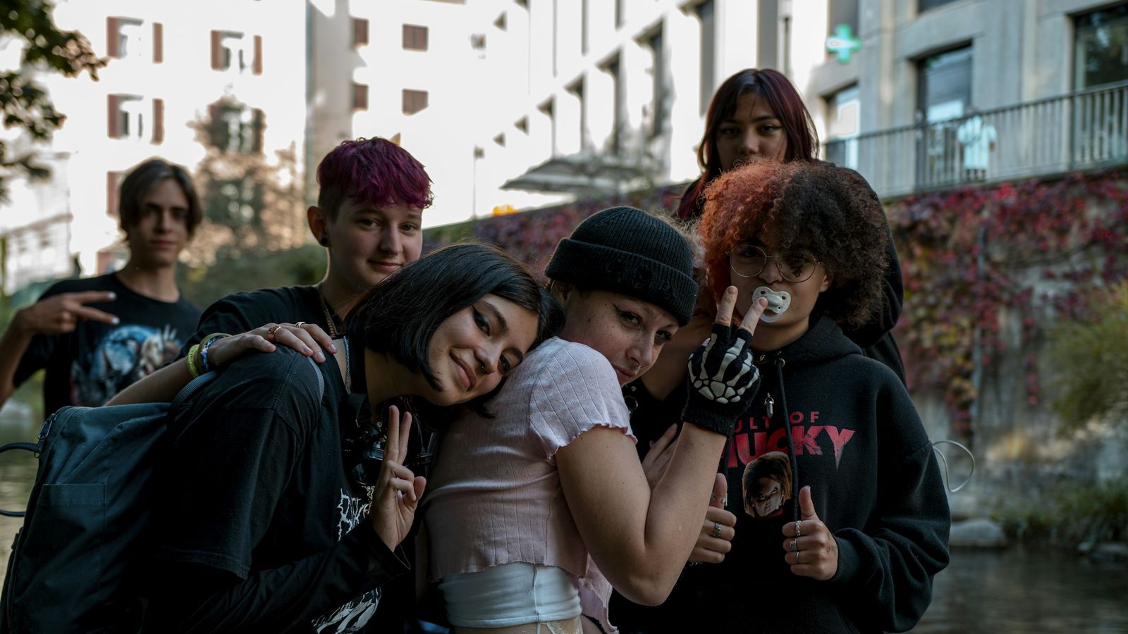 Group of young people together outdoors